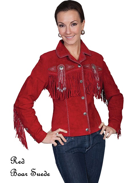 (image for) Ladies Beaded Fringe Leather Jacket